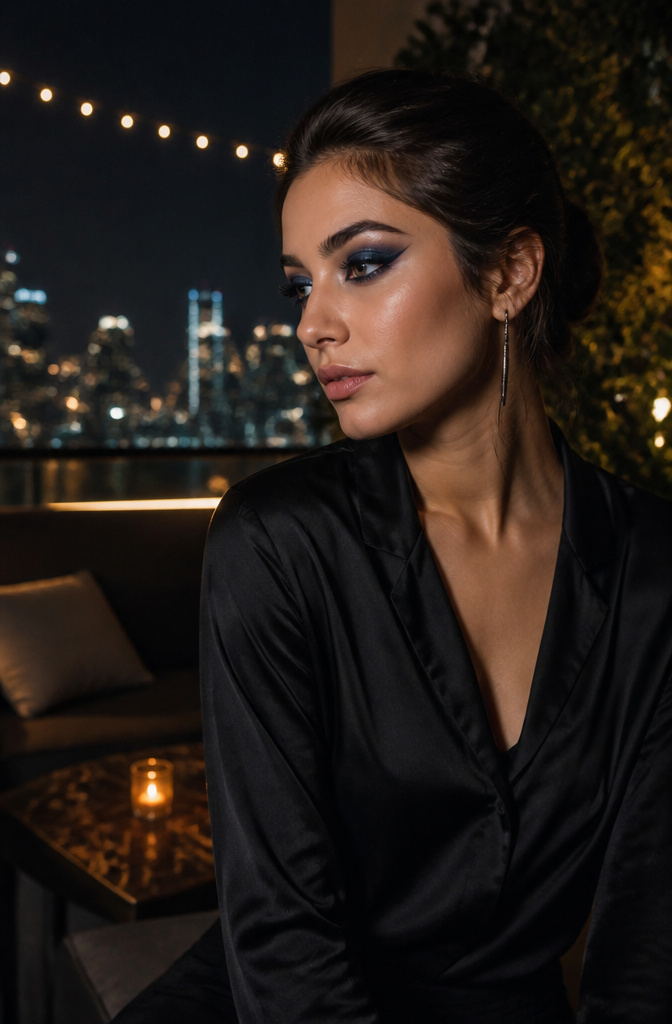 Dark Makeup Looks: 20 Bold Eye Styles for 2026 4 Model with a navy and black eye look featuring winged eyeliner.