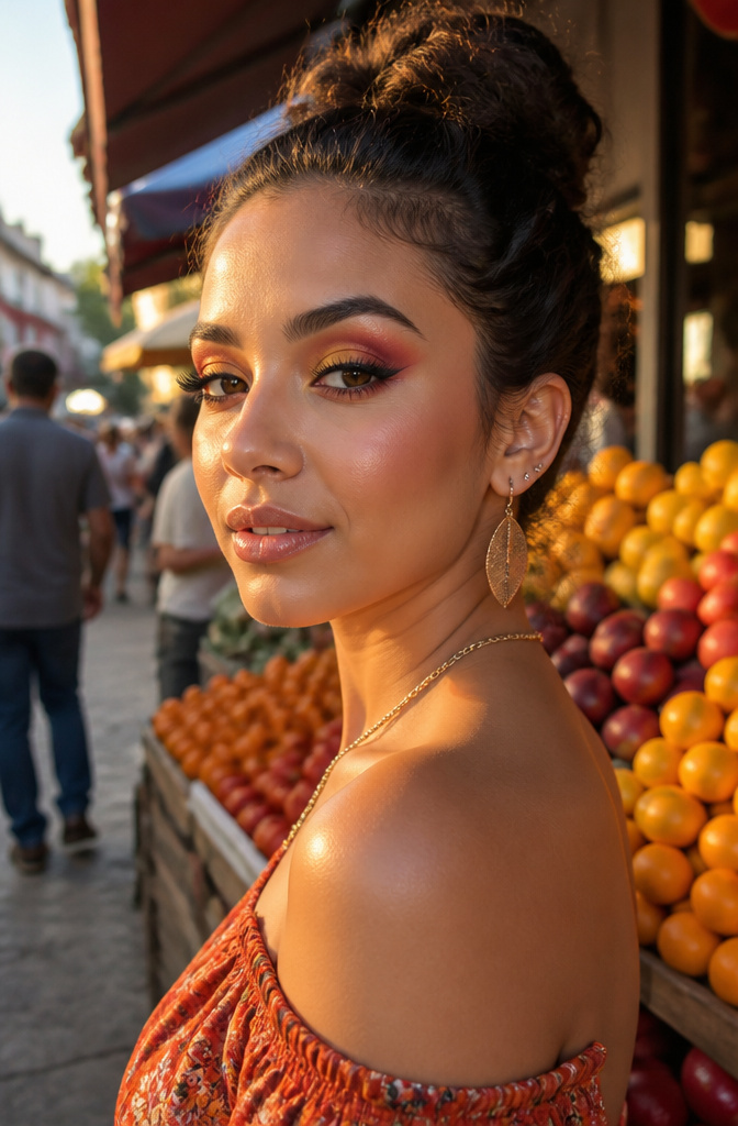 11 Fun Makeup Ideas for Brown Eyes in 2026 4 Model with warm oranges and deep plums on her eyelids.