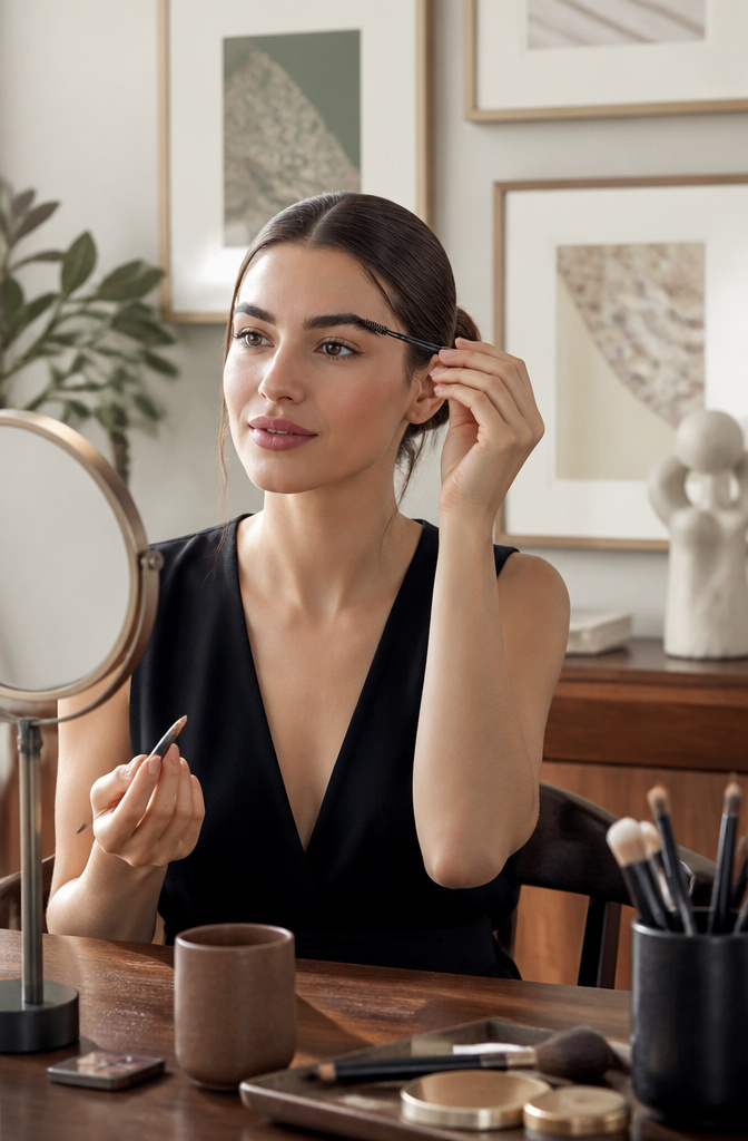 Artistic Make Up: A 10-Step Guide to Creative Application 4 Model using a pencil and spoolie to define her eyebrows.