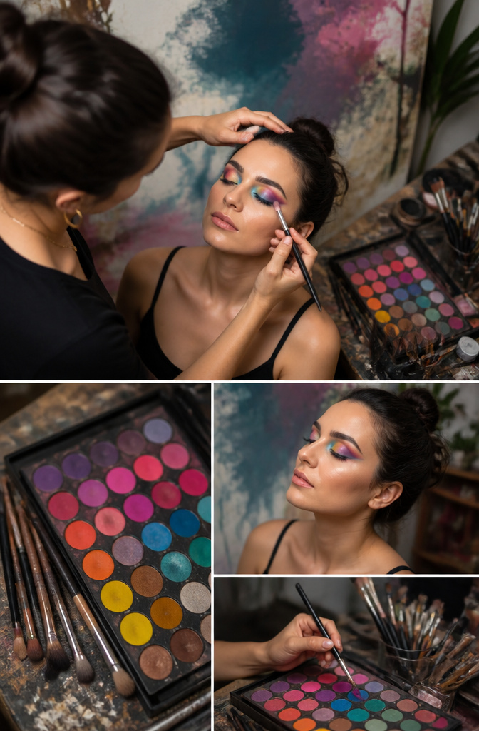 Artistic Make Up: A 10-Step Guide to Creative Application 5 Model applying colorful eyeshadow to her eyelids.