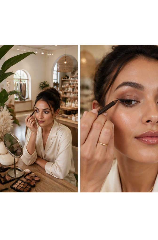 11 Fun Makeup Ideas for Brown Eyes in 2026 5 Model with glossy eyelids and brown eyeliner.