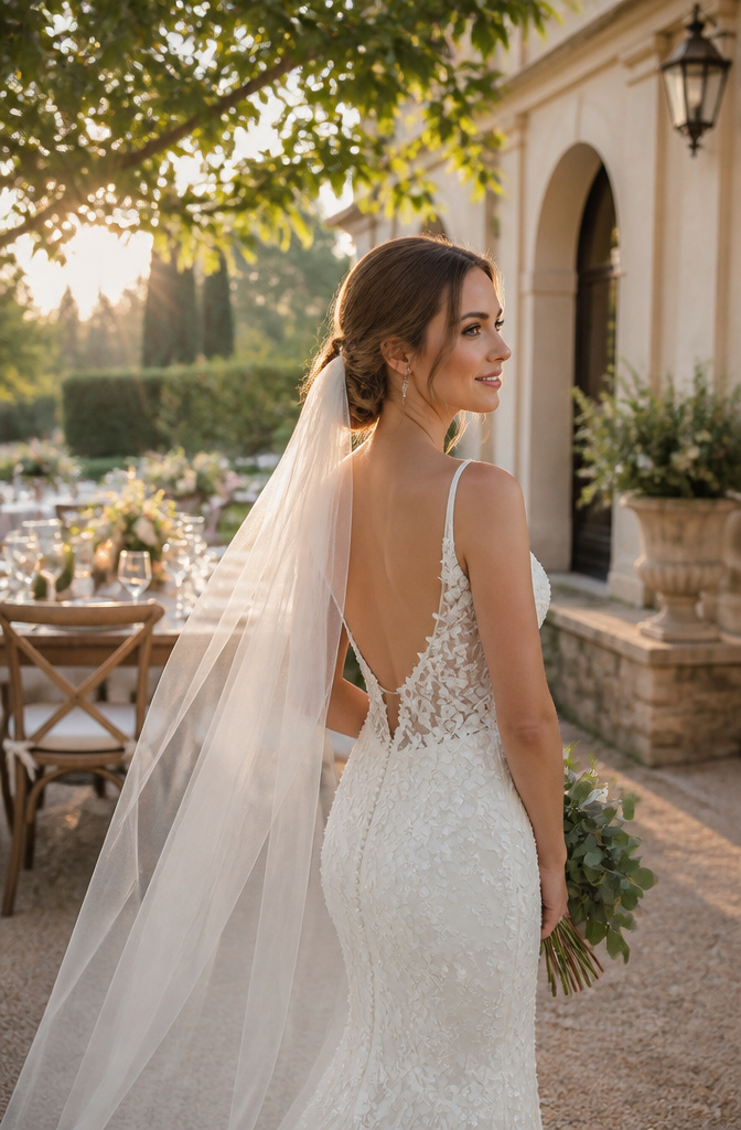 Natural Wedding Day Makeup: A 2026 Guide to Styles and Methods 6 Bride using a hydrating setting spray outdoors near a venue.