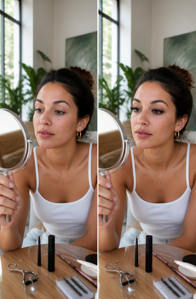 Artistic Make Up: A 10-Step Guide to Creative Application 7 Model using a lash curler to enhance her eyelashes.