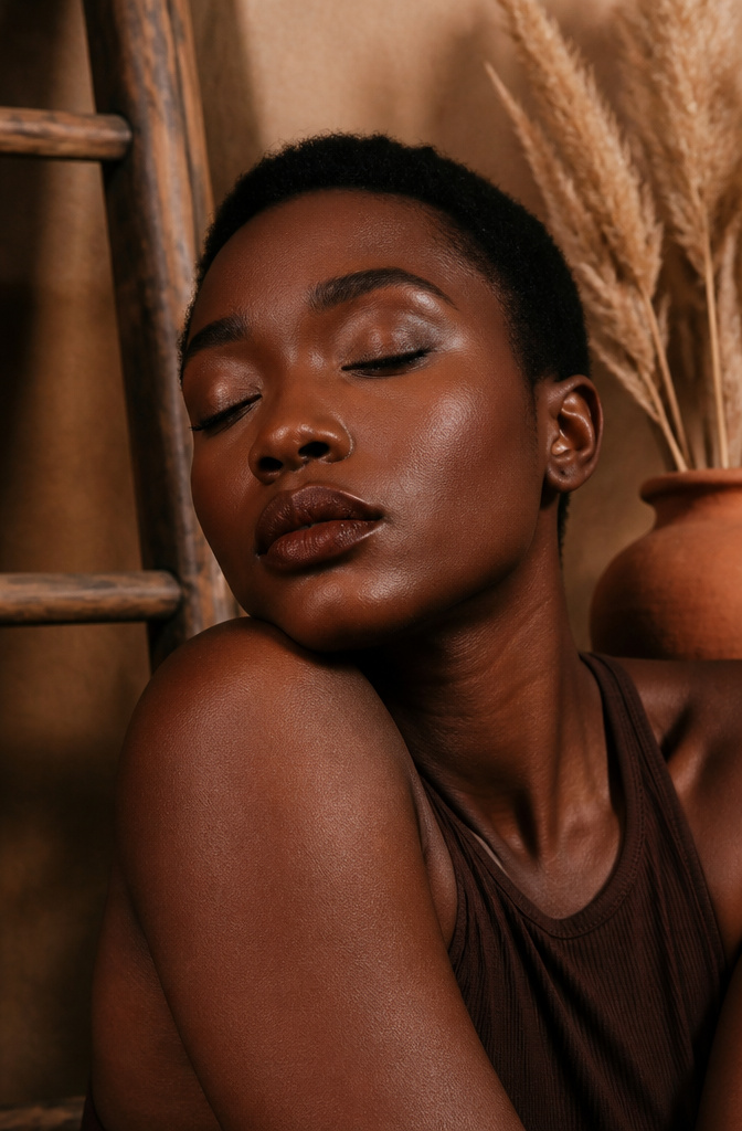 20 Black Makeup Looks for Every Mood and Moment 7 A close-up of a model's lips wearing brown lipstick.