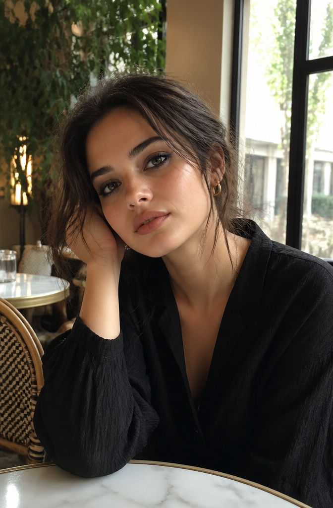 Dark Makeup Looks: 20 Bold Eye Styles for 2026 7 Model with a smudgey cat-eye look in a café setting.
