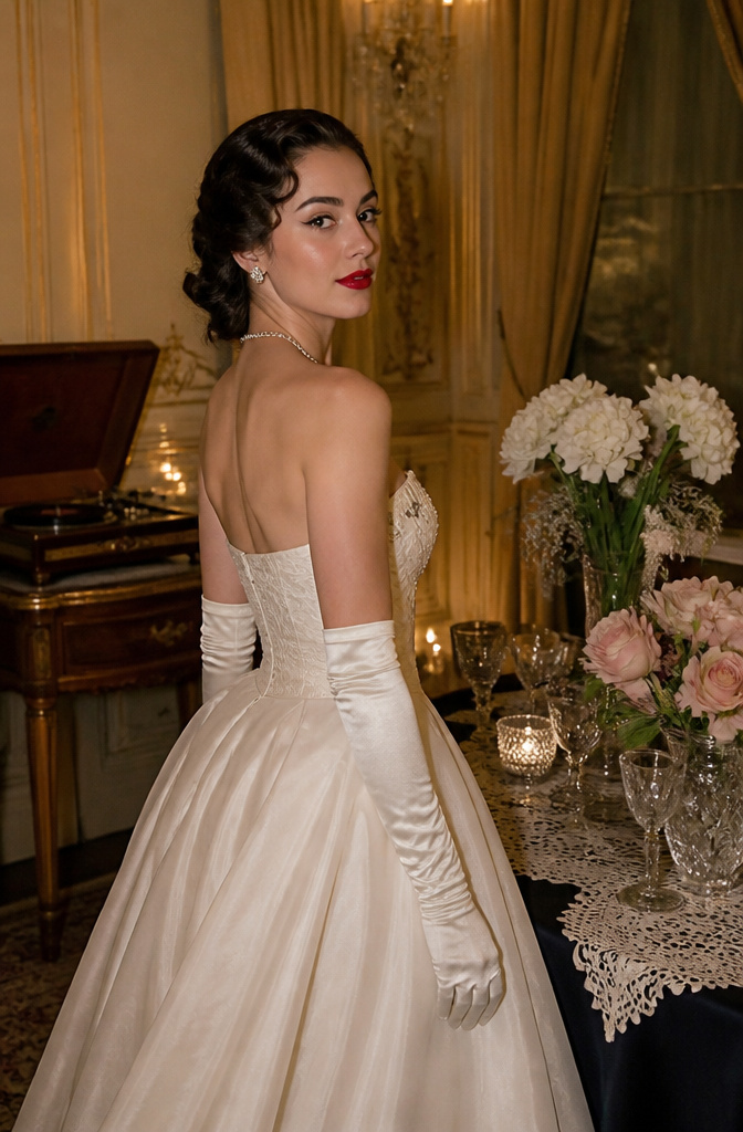 Unique Prom Makeup: 10 Looks for the Night, From Soft Glam to Vintage and Beyond 7 A model embodying vintage style with defined brows and red lips.