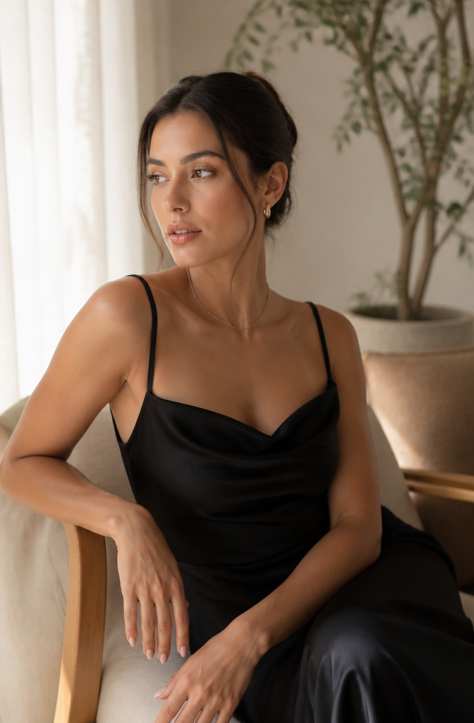 7 Makeup Ideas for a Black Dress: Work to Night 2026 7 Model showcasing a natural makeup look with soft lighting.