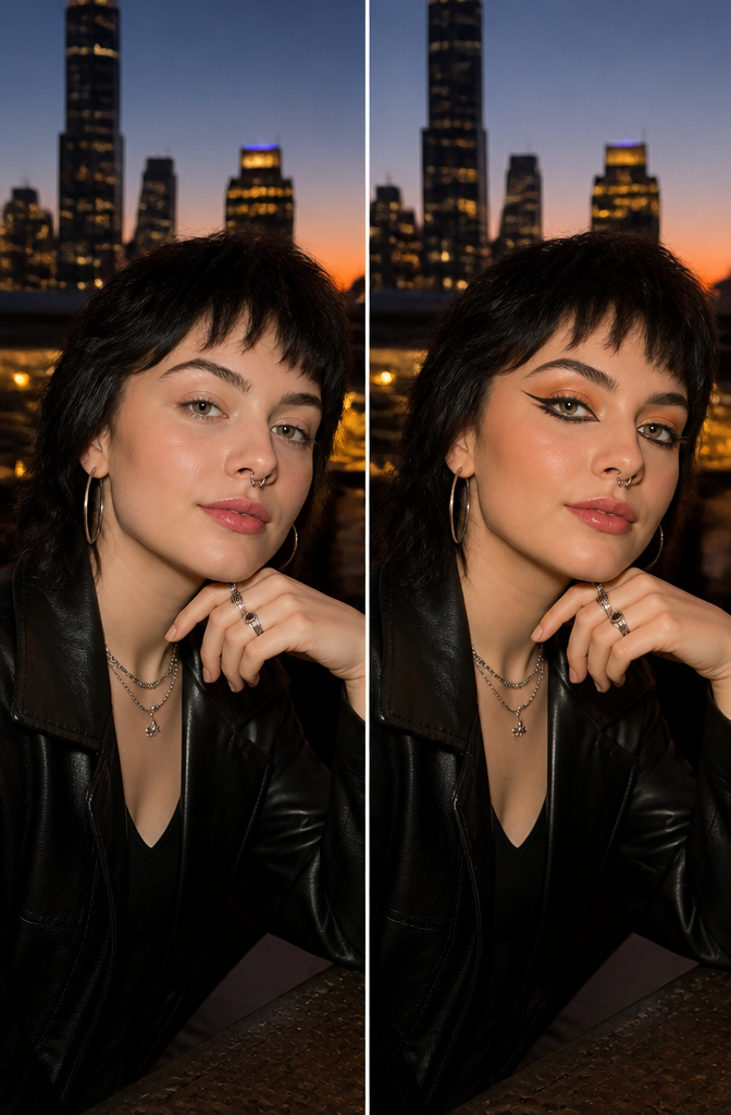 How to Do Easy Alt Makeup: 6 Steps for Alternative Looks in 2026 7 Model with burnt orange shadow and dramatic cat-eye eyeliner.