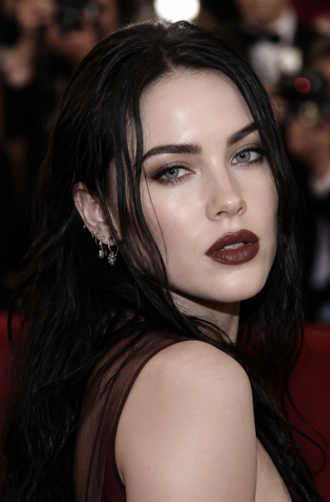 How to Do Easy Alt Makeup: 6 Steps for Alternative Looks in 2026 8 Close-up of a model with deep lip color and pale foundation on a red carpet.