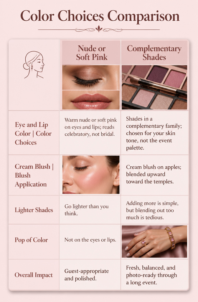 Wedding Guest Makeup: A Research-Based Guide to Modern Looks 9 A comparison image of color choices for eyes and lips in wedding makeup.