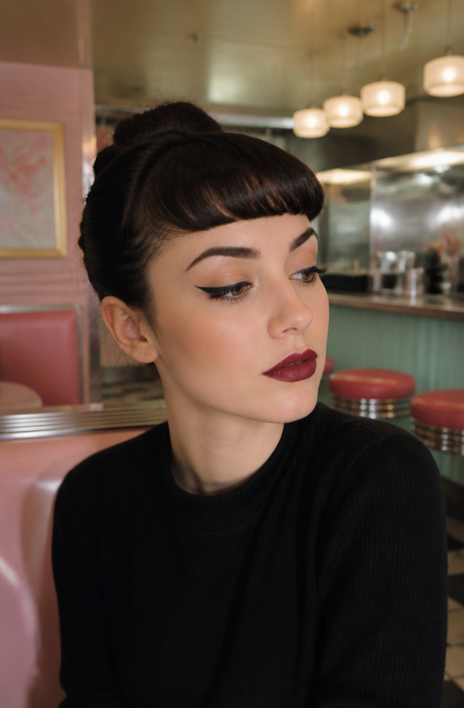 Dark Makeup Looks: 20 Bold Eye Styles for 2026 10 Model flaunting retro winged eyeliner in a nostalgic diner.