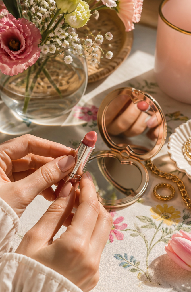 Natural Basic Makeup: A 10-Step Guide for 2026 10 Close-up of a tinted lip balm with a hand applying it.