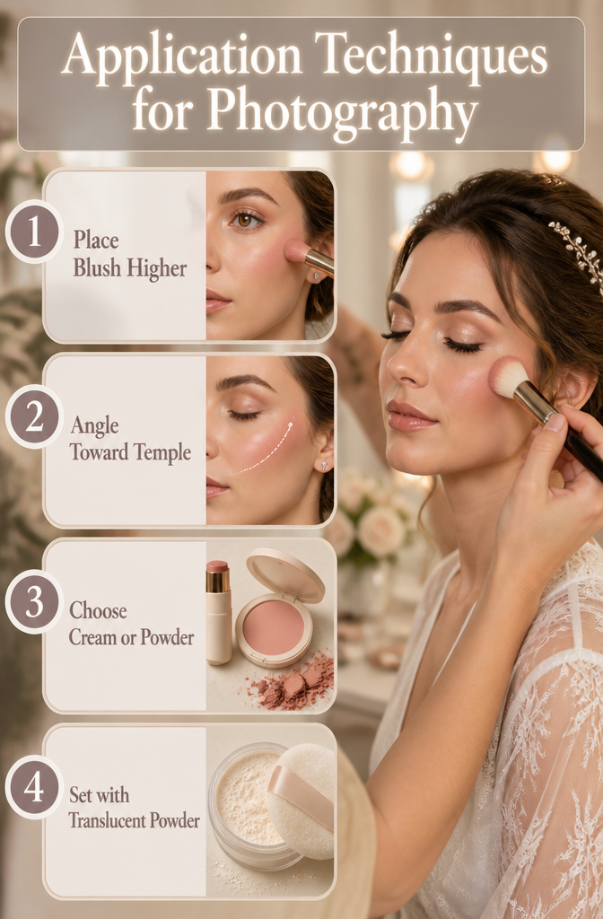 Wedding Guest Makeup: A Research-Based Guide to Modern Looks 10 An informative image illustrating application techniques for makeup photography.