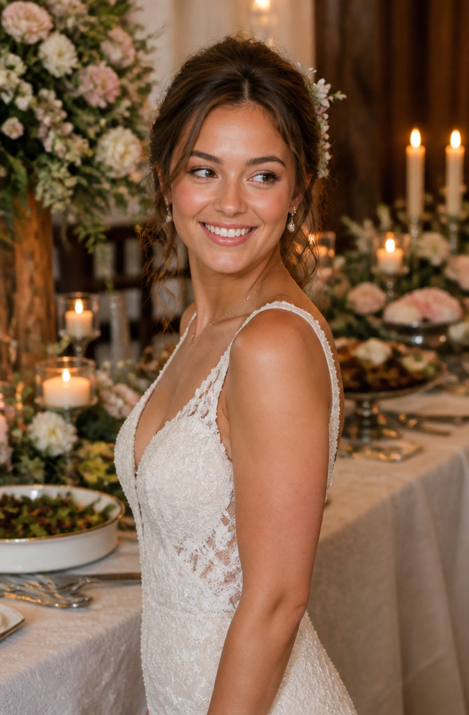 Natural Wedding Day Makeup: A 2026 Guide to Styles and Methods 10 Bride with a no-foundation makeup look, featuring spot concealing.