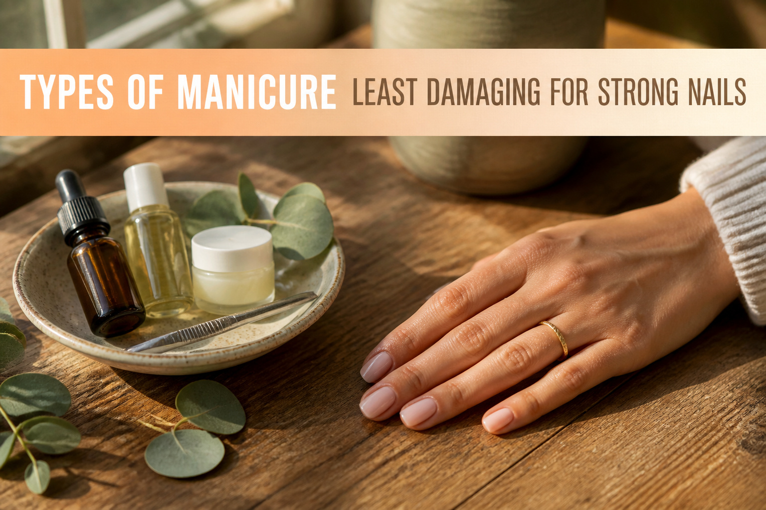 Various manicure styles displayed on a neutral background.